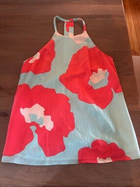 Annie Griffin Red Floral Halter Tank with Light Blue and White